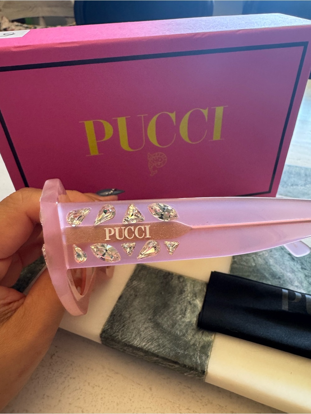 PUCCI Limited Edition Pink Crystal-Embellished Cat Eye Sunglasses New - Picture 5 of 12